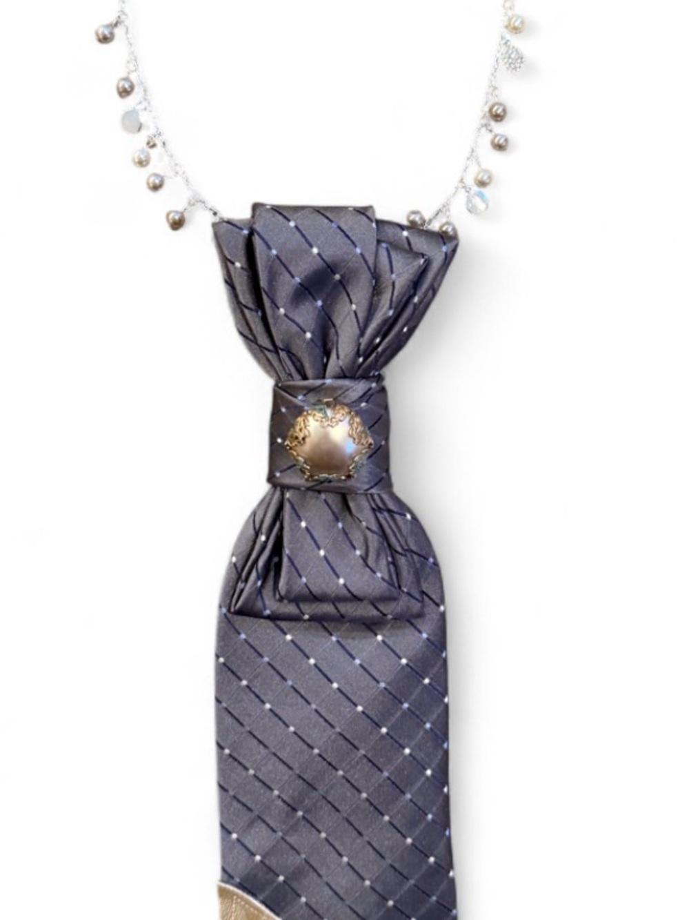 Coach Upcycled Necktie Necklace Geoffrey Beene Vintage Brooch OOAK Hidden Pocket - Picture 3 of 8